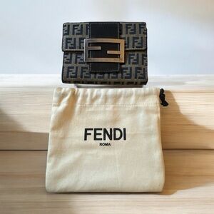 Fendi Black and Brown Zucca Monogram canvas and leather Wallet